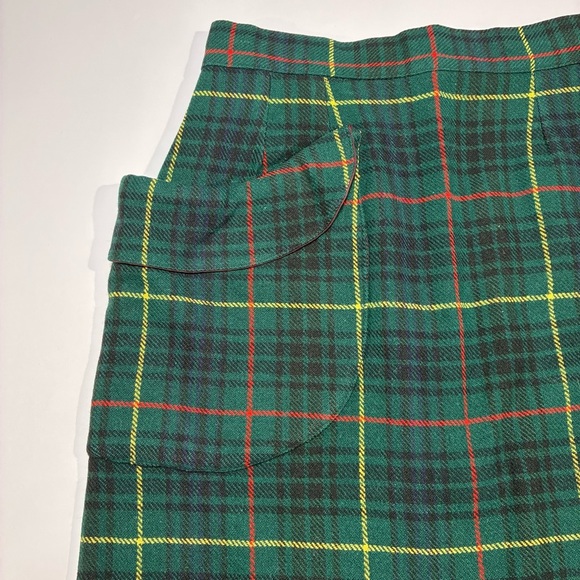 Vintage Handmade Wool Skirt Green Yellow Plaid XS/S - Picture 2 of 6